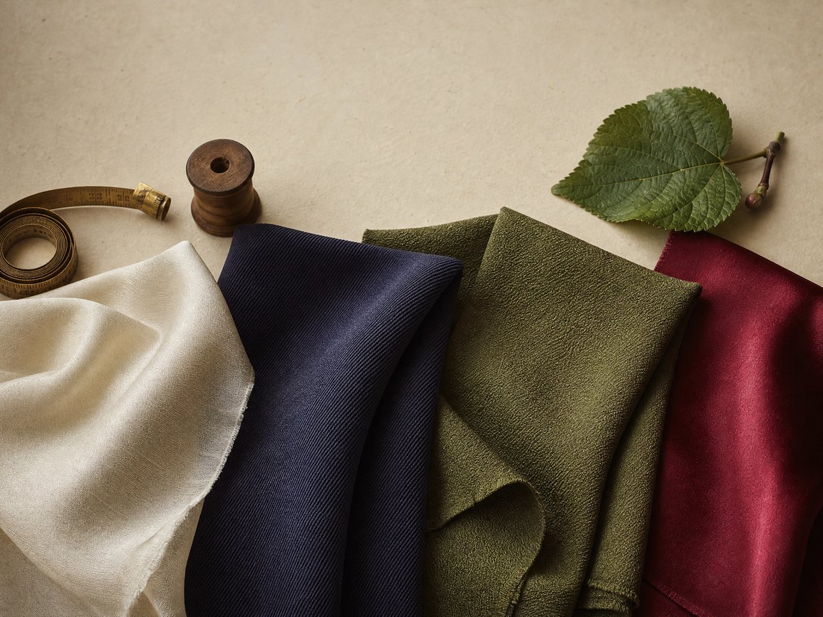Muestras de tejidos de seda en distintos colores